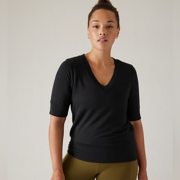 Athleta Step Forward Sweatshirt Tee V-Neck Black Athletic Shirt XXS/TTP - Picture 1 of 10